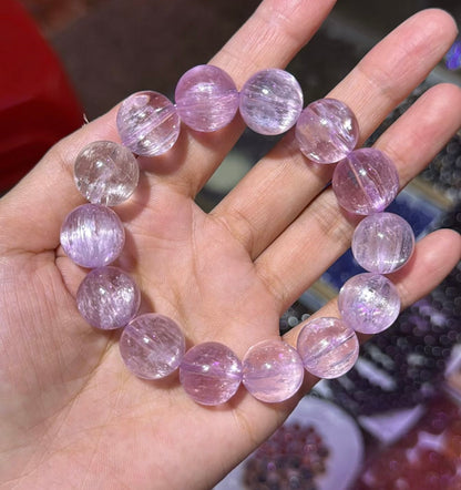 Natural Real purple kunzite beaded bracelet 14.8mm