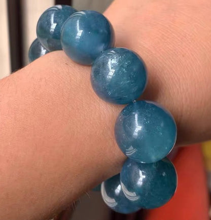 20mm Natural Blue Green Aquamarine beaded bracelet
