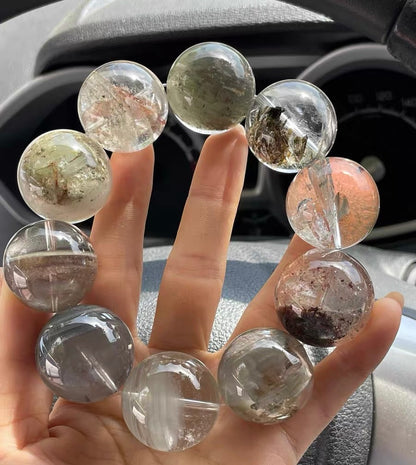 26mm natural Genuine phantom Rabbit hair Rutilated Quartz Crystal beads bracelet