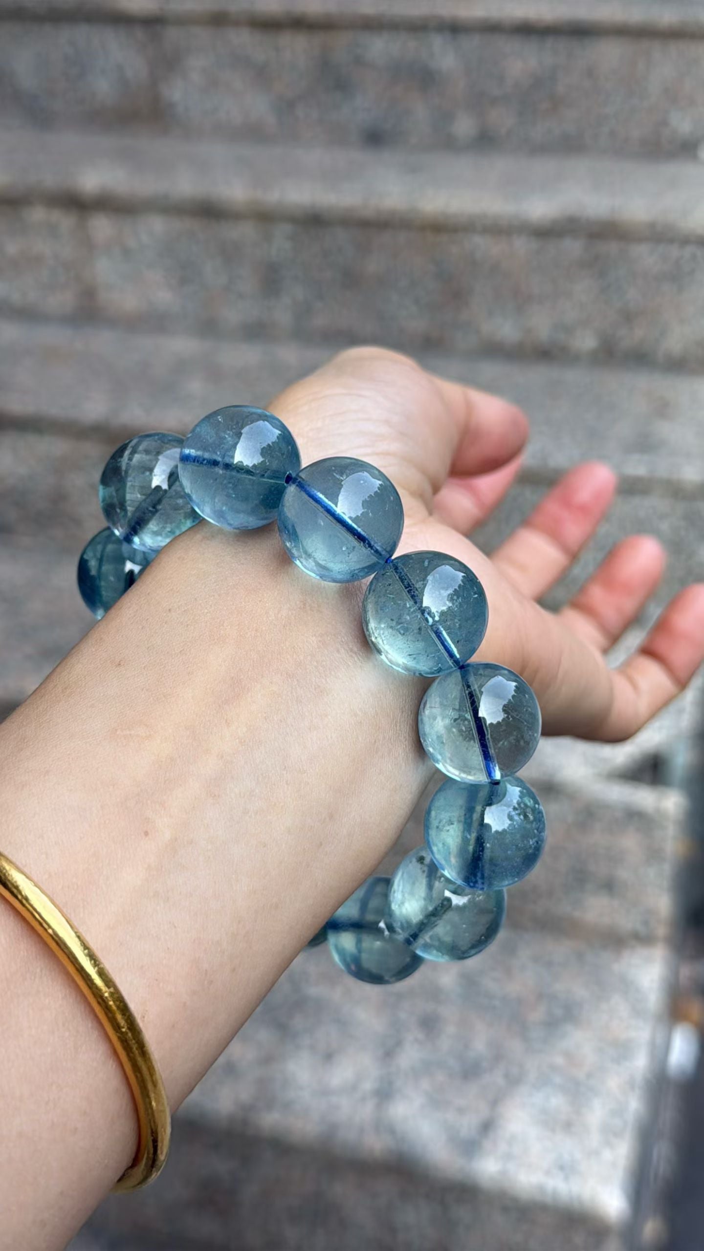 Natural Genuine blue aquamarine beads bracelet 17mm