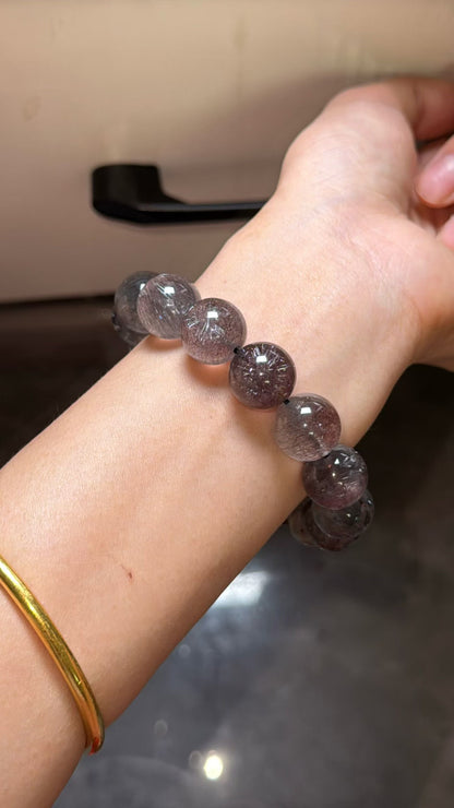 14mm Natural Black Super seven Rutilated Quartz Crystal beaded bracelet,super 7 crystal