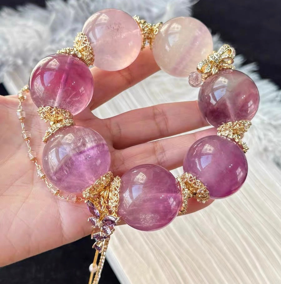 Purple fluorite beaded bracelet 28mm