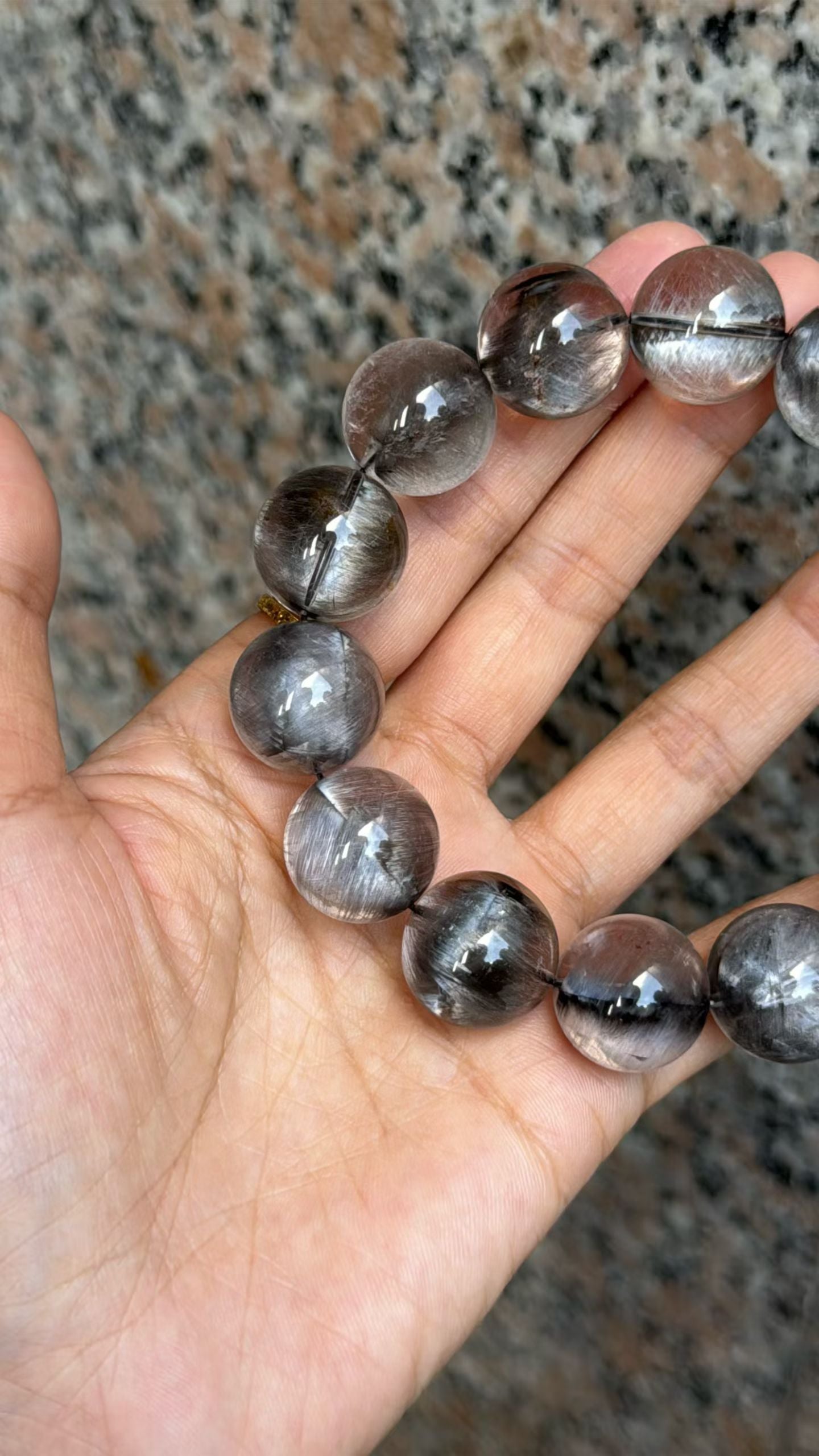 17mm High Quality Rare Natural Genuine Black Brookite Platinum Silver Rutilated Quartz Bracelet healing energy bracelet