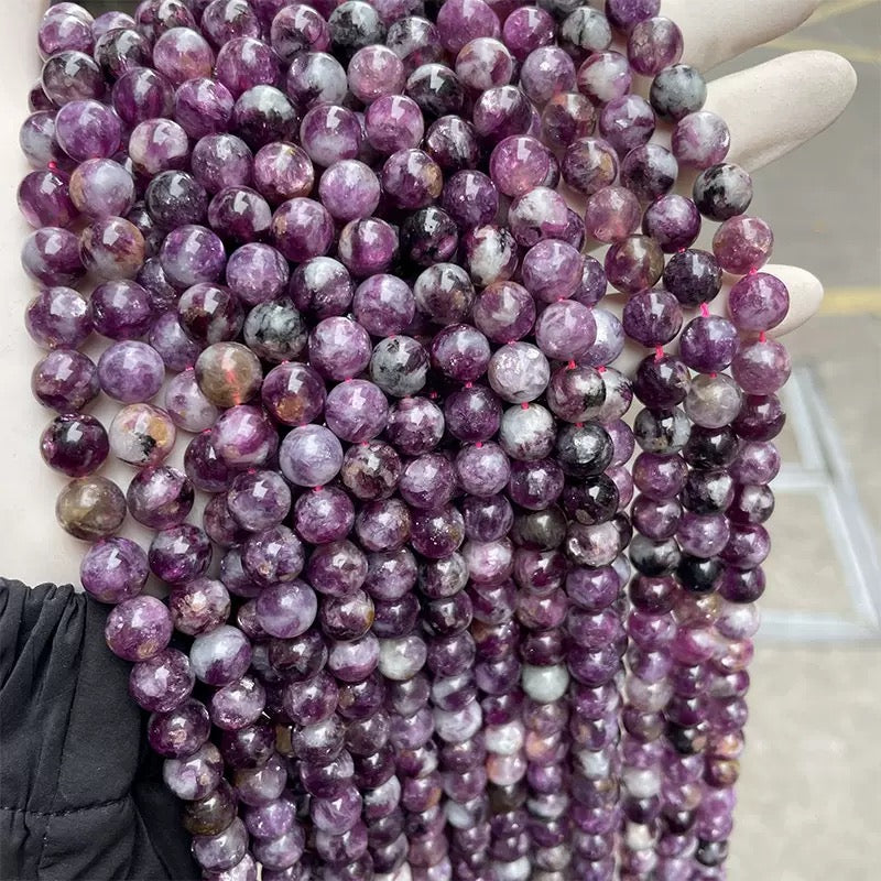 Natural purple Lepidolite emerald loose round beads