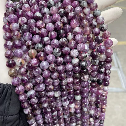 Natural purple Lepidolite emerald loose round beads