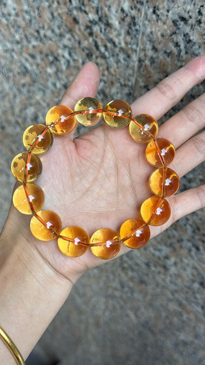 Natural Citrine yellow Citrine Quartz Crystal beads bracelet 17mm