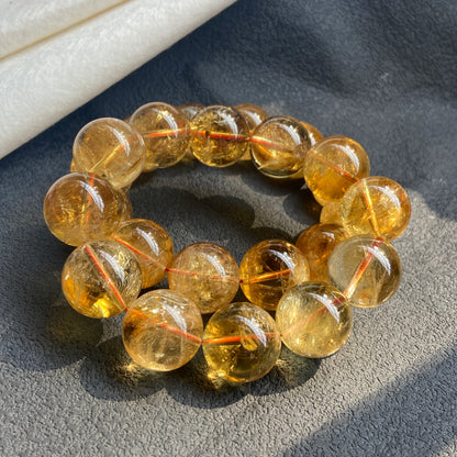 16MM Natural yellow Citrine Quartz Crystal beaded bracelet