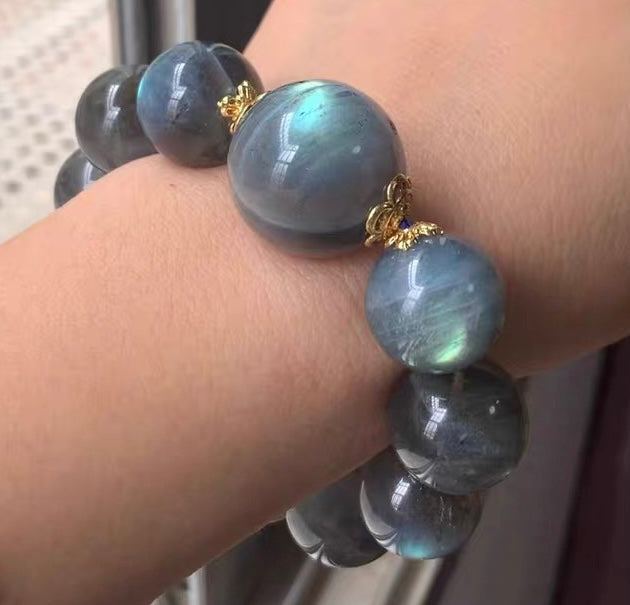 18MM Rainbow Flashlight Gray moonstone labradorite beaded bracelet