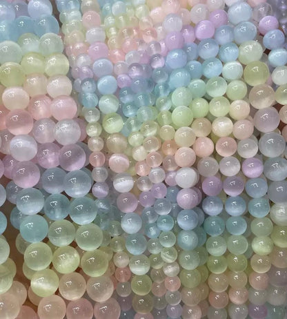 Natural Rainbow selenite smooth round loose beads