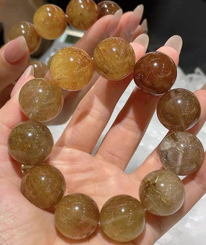 Natural Rutile Quartz Crystal beads bracelet 20mm