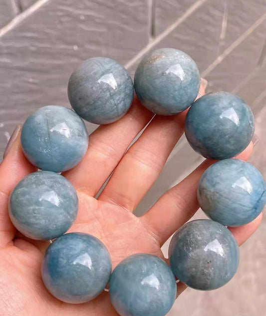 25mm Natural Round Starlight Aquamarine beaded bracelet