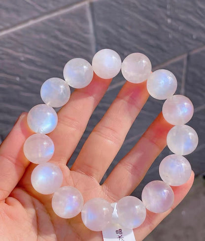 16mm aquamarine beaded bracelet and 15mm moonstone beaded bracelet