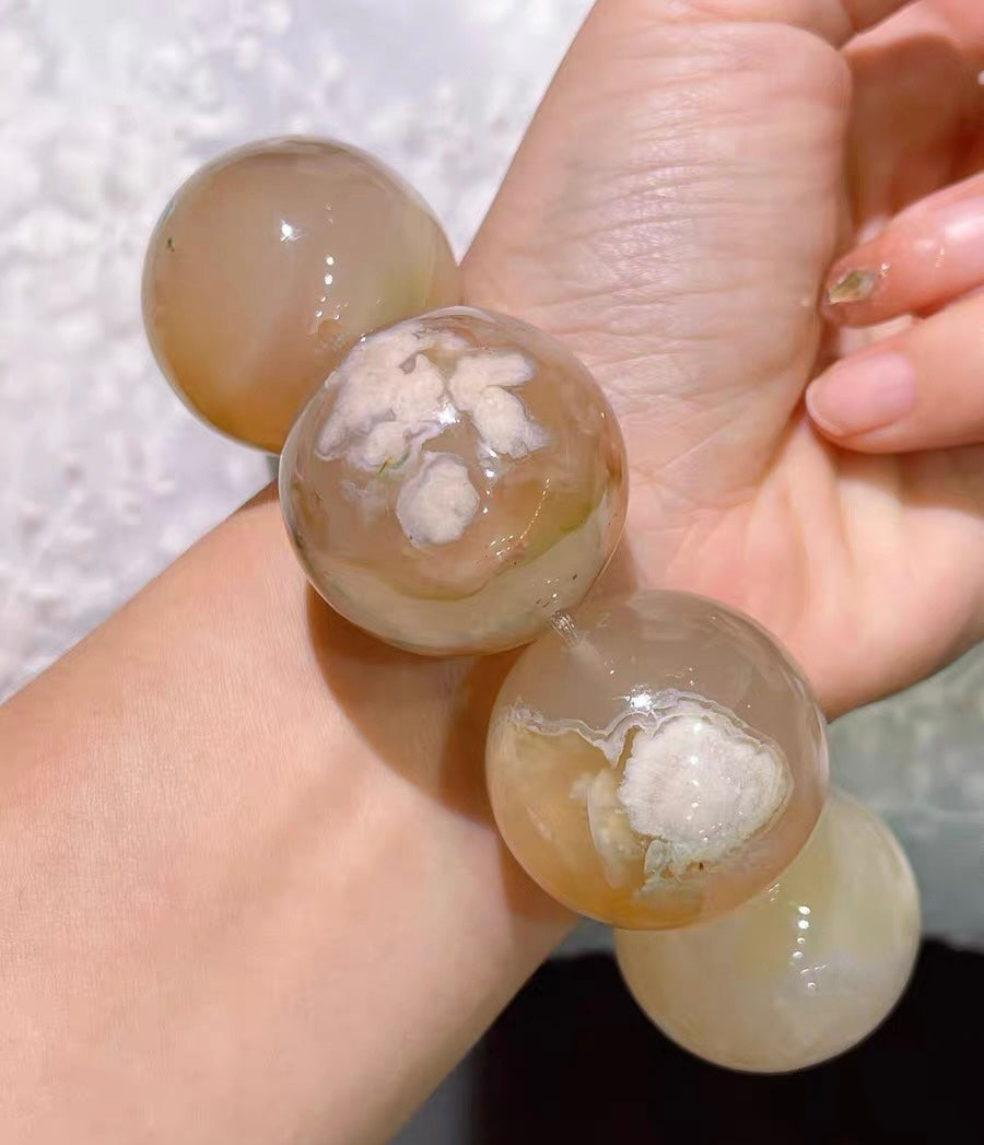 Cherry Blossom agate beaded bracelet 30mm