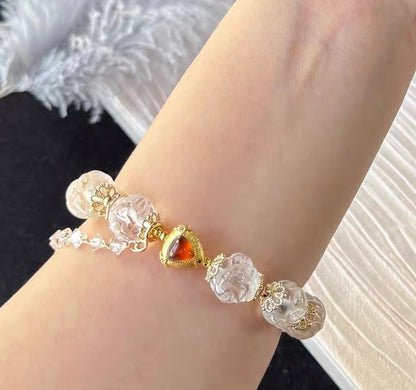 Rock quartz Crystal Carved beaded bracelet 12mm