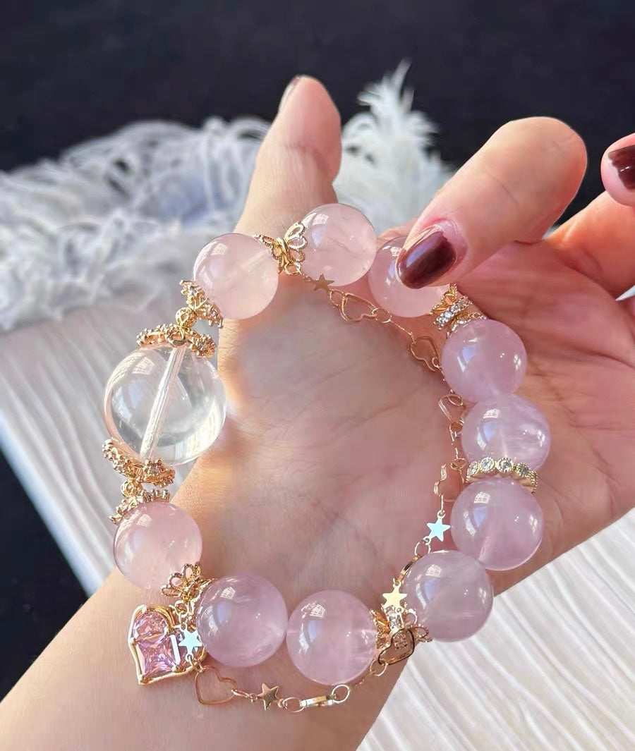 Natural pink Rose quartz Crystal beads bracelet 15mm
