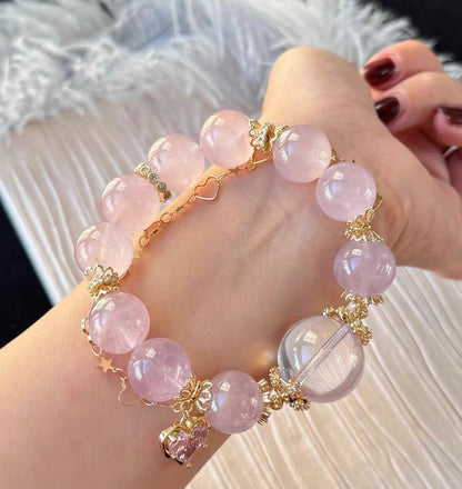 Natural pink Rose quartz Crystal beads bracelet 15mm