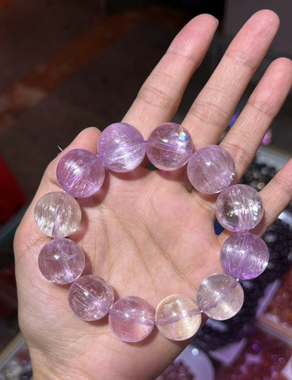 Natural Genuine kunzite beaded bracelet 17mm