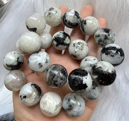 20mm Natural Black Inclusion Blue Flashlight moonstone beaded bracelet