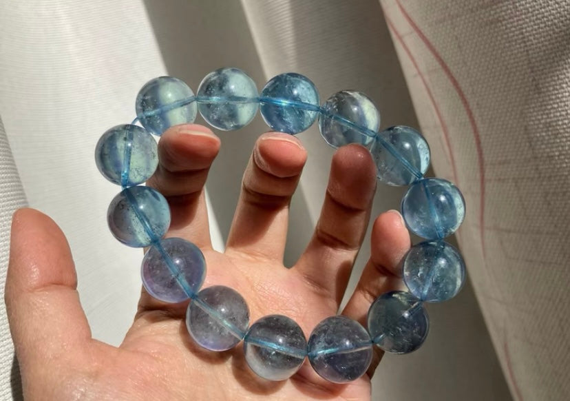 16mm aquamarine beaded bracelet and 15mm moonstone beaded bracelet