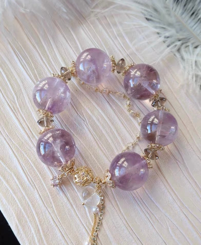 Natural purple Amethyst Quartz Crystal beads bracelet 23mm,unique gifts,Christmas gifts