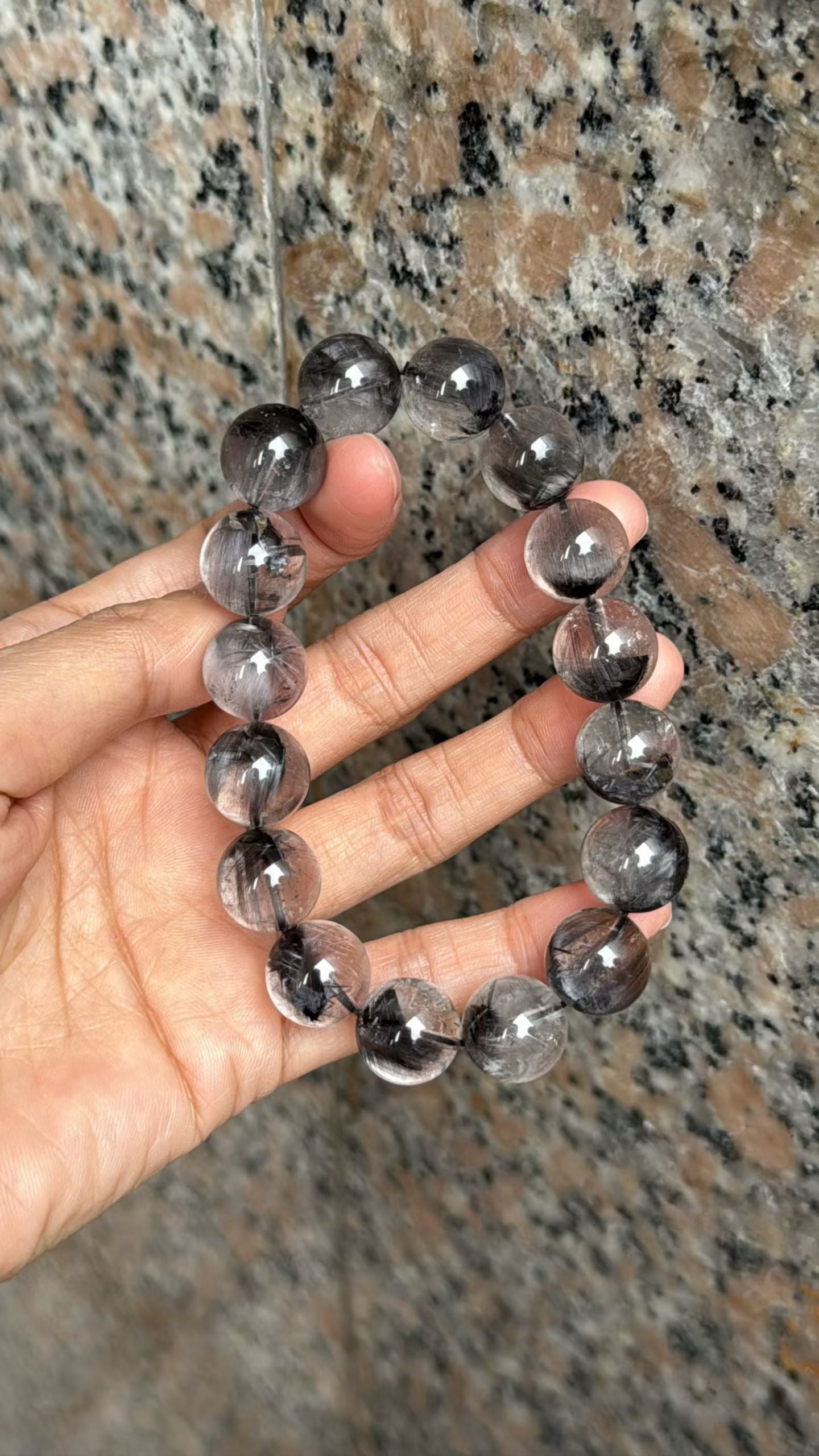 13mm High Quality Rare Natural Genuine Black Brookite Platinum Silver Rutilated Quartz Bracelet healing energy bracelet