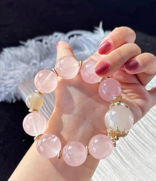 Natural pink Rose quartz Crystal beads bracelet 18mm