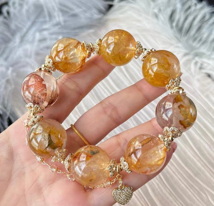 Natural pyrite in Hematoid Lepidocrocite Quartz Crystal beaded bracelet 20mm