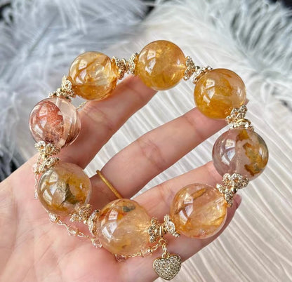 Natural pyrite in Hematoid Lepidocrocite Quartz Crystal beaded bracelet 20mm