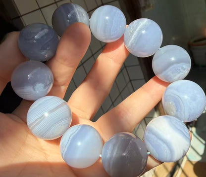 Natural Blue chalcedony beads bracelet 22mm