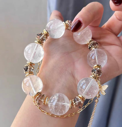 18mm Natural white asai Rock quartz Crystal beads bracelet