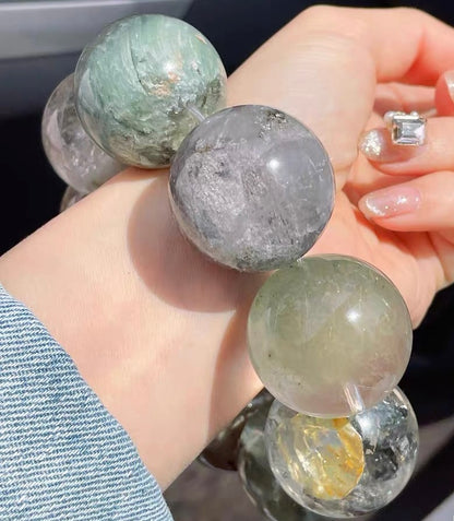 30mm Natural large size phantom rabbit hair Rutilated Quartz Crystal beads bracelet