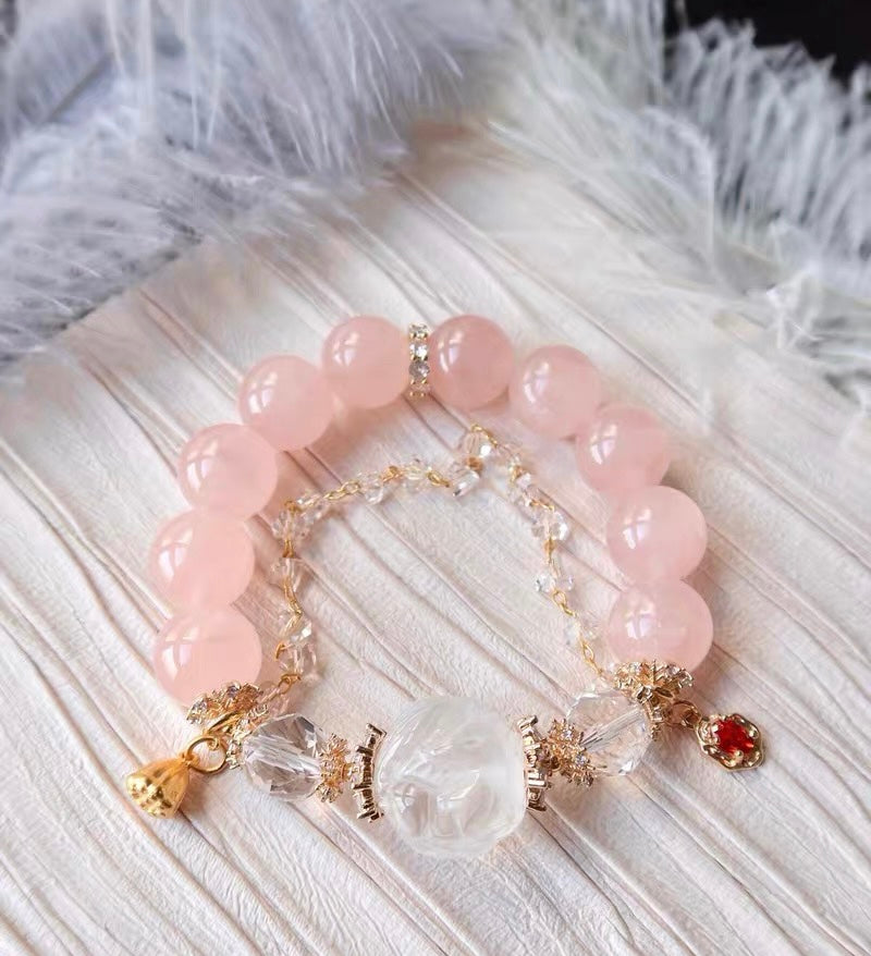 Natural pink Rose quartz Crystal beads bracelet