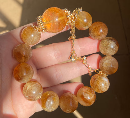 16mm Natural yellow Citrine Quartz Crystal beads bracelet