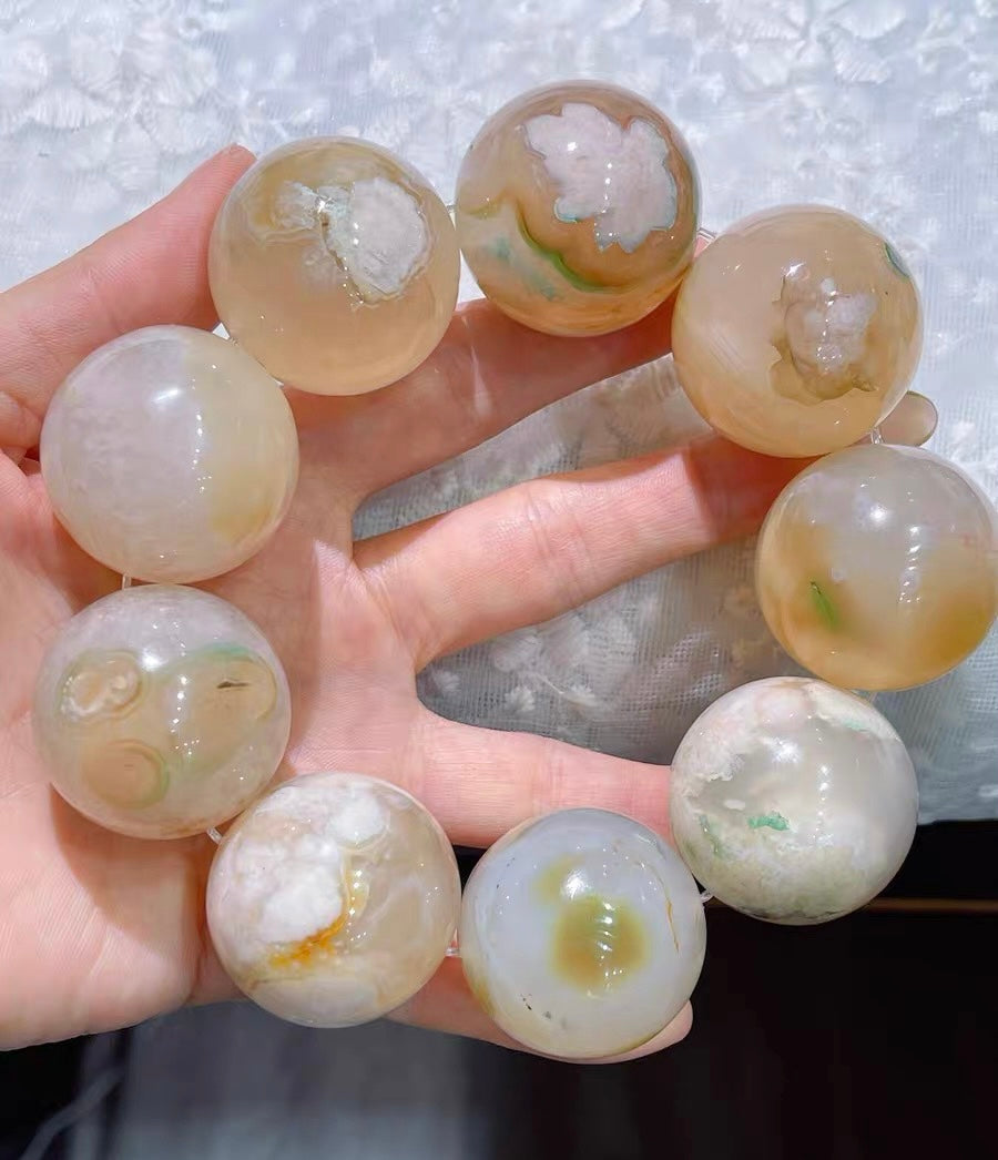 Cherry Blossom agate beaded bracelet 30mm