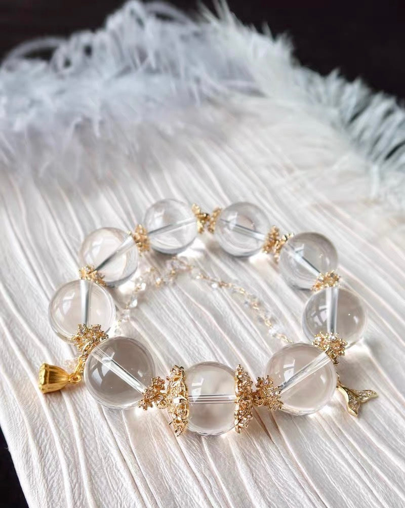 Natural White Rock quartz crystal beaded bracelet