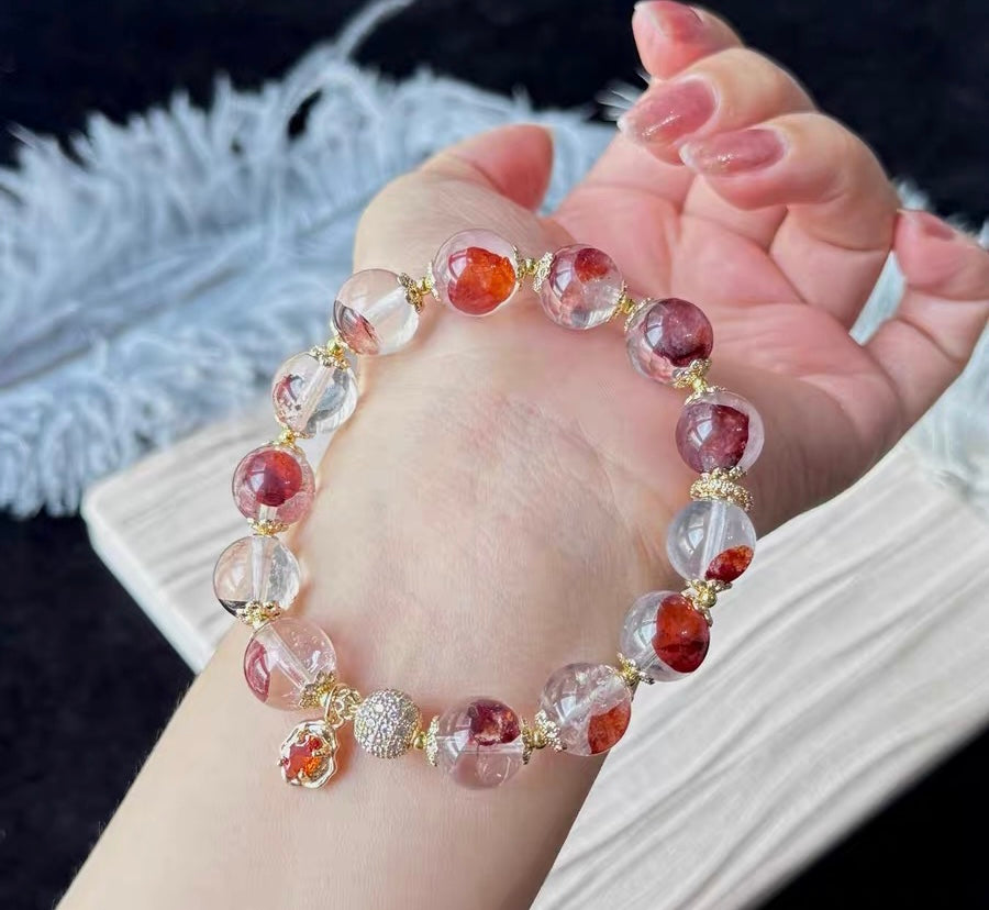 Natural Red Hematoid Lepidocrocite Quartz Crystal beaded bracelet