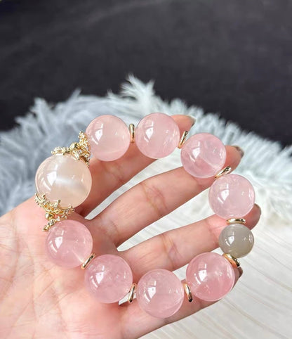 Natural pink Rose quartz Crystal beads bracelet 18mm