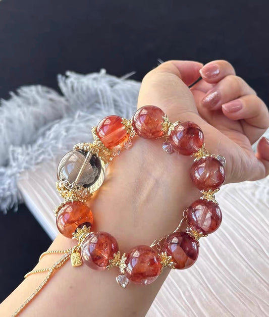 17mm Natural Red Hematoid Lepidocrocite Quartz Crystal beaded bracelet