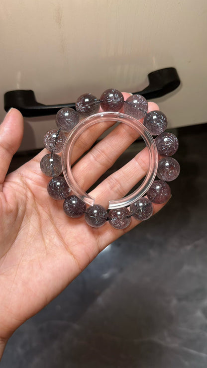 14mm Natural Black Super seven Rutilated Quartz Crystal beaded bracelet,super 7 crystal