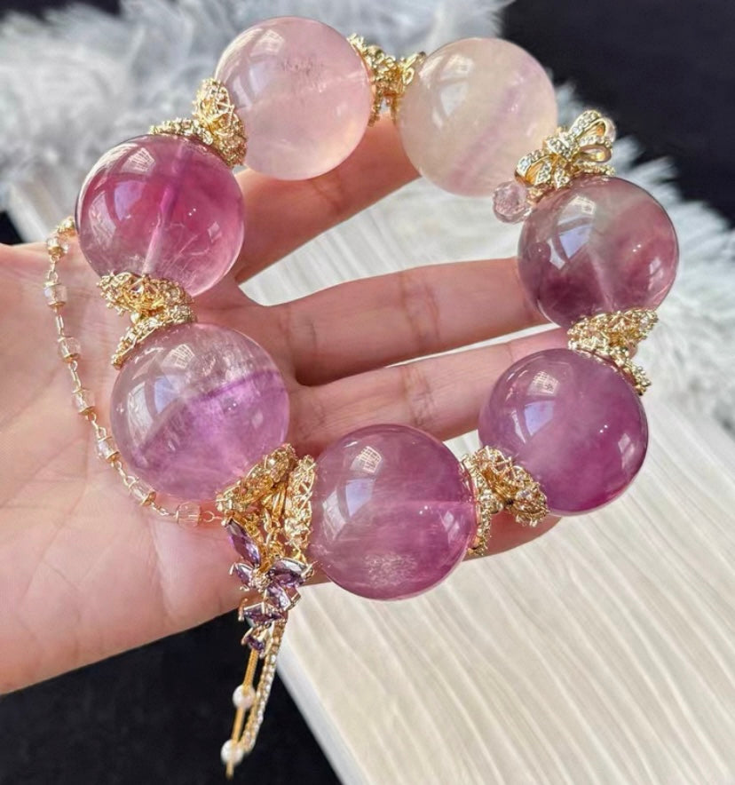 Purple fluorite beaded bracelet 28mm