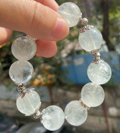 Light green asai quartz Crystal beaded bracelet 16mm