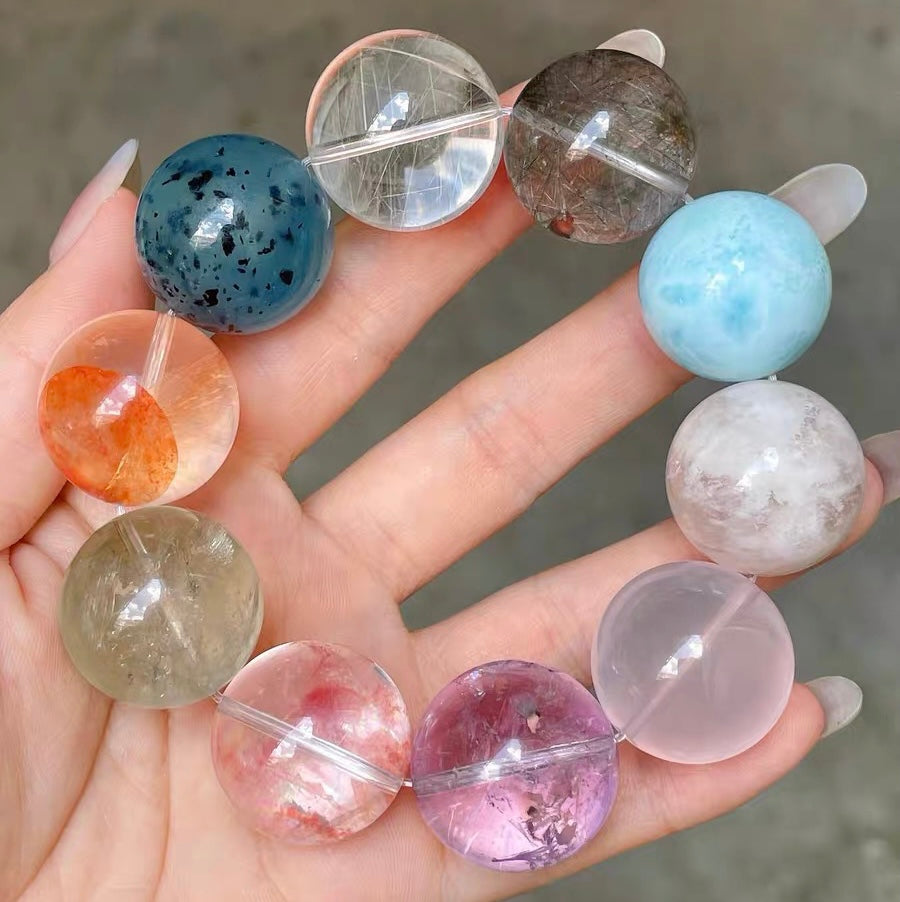 Natural Mixed Crystal Gemstone beaded bracelet 22mm