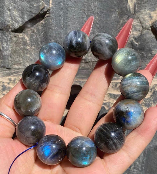 Natural Rainbow Flashlight labradorite Gray moonstone beads bracelet 19mm