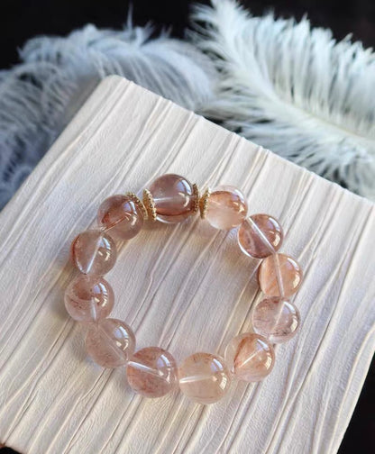 17mm Natural pink Hematoid Lepidocrocite Quartz Crystal beaded bracelet