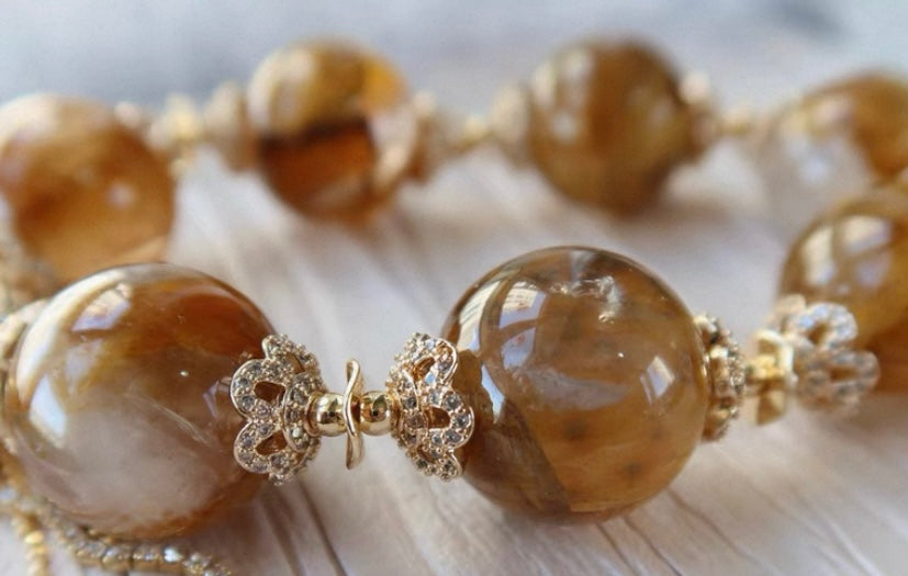 Natural Yellow Hematoid Lepidocrocite Quartz Crystal beaded bracelet