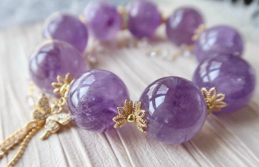 21mm Natural Purple Amethyst Quartz Crystal beads bracelet