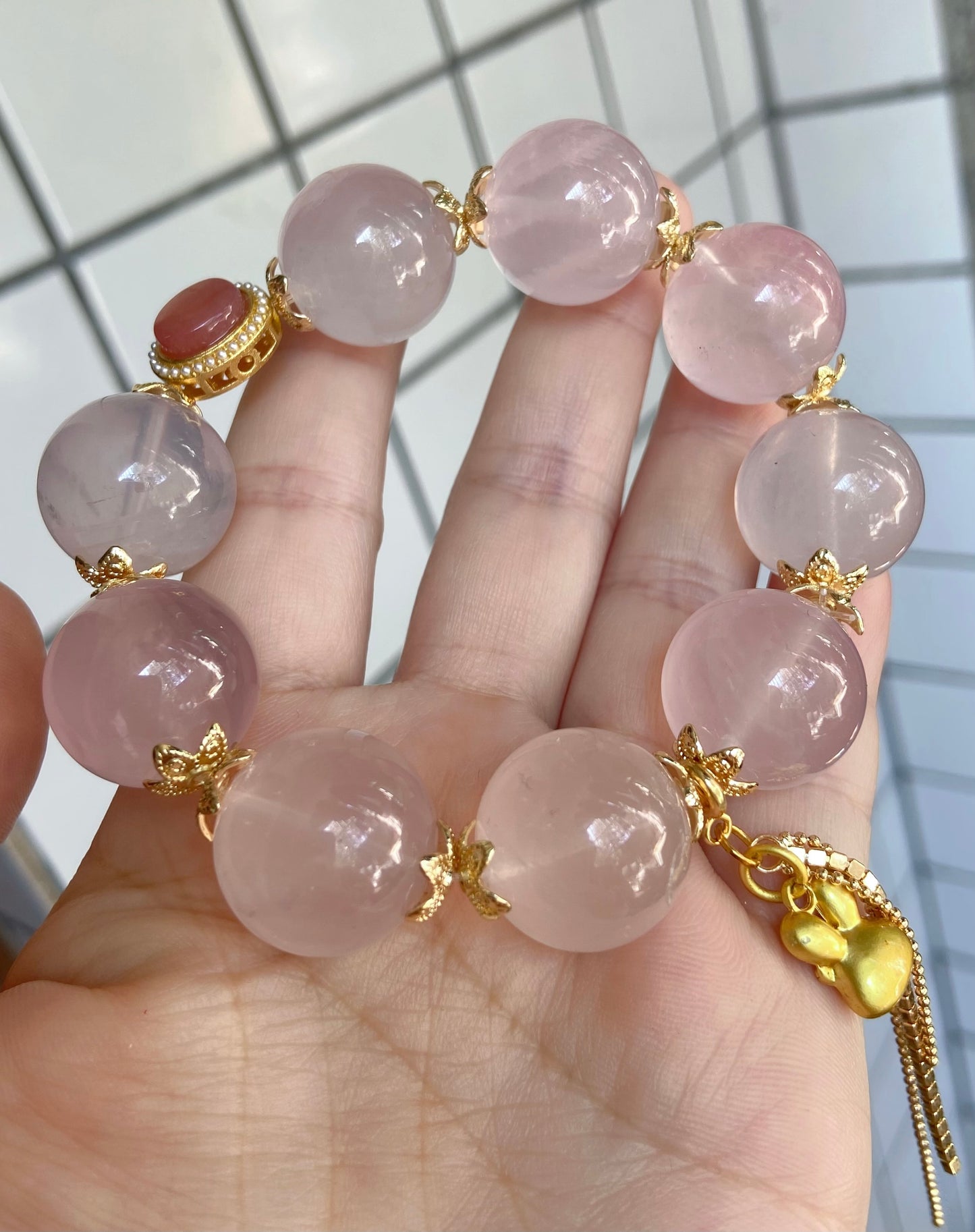 Natural pink Rose quartz Crystal beads bracelet  18mm