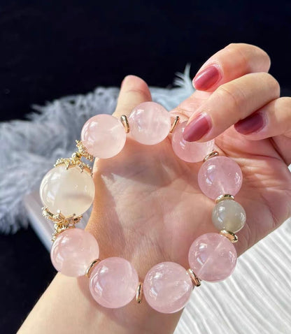 Natural pink Rose quartz Crystal beads bracelet 18mm