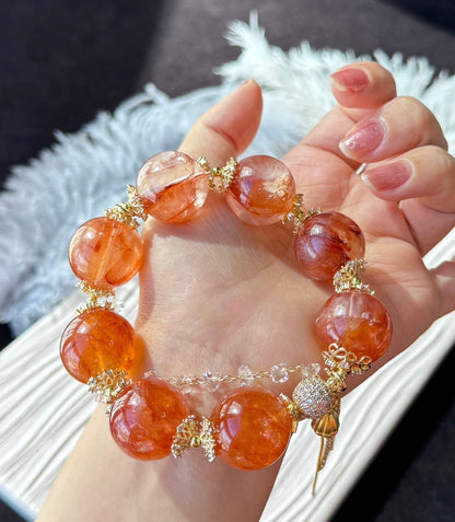 19mm Natural Red Hematoid Lepidocrocite Quartz Crystal beaded bracelet
