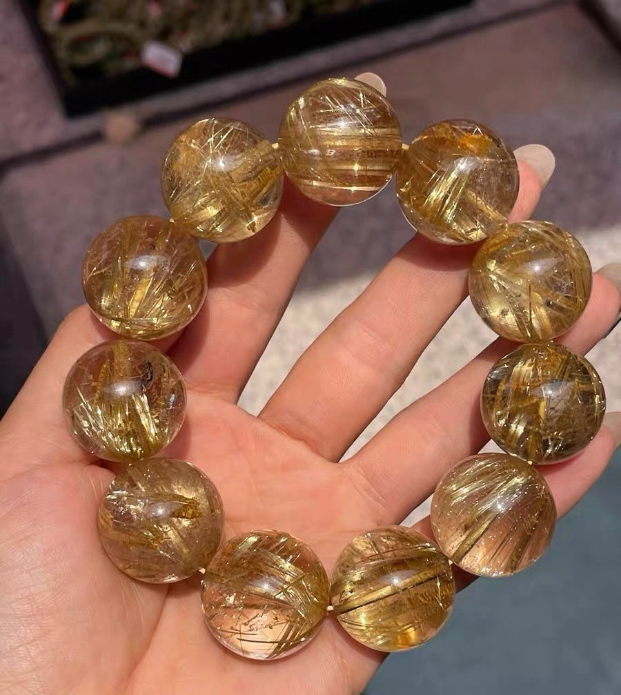 Natural Genuine Golden Rutile Quartz Crystal beads bracelet